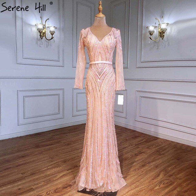 On Sale No Return No Refund Sale Long Sleeves Luxury Sparkly Tulle Evening Dresses Mermaid Beading LA6396 - SERENE HILL