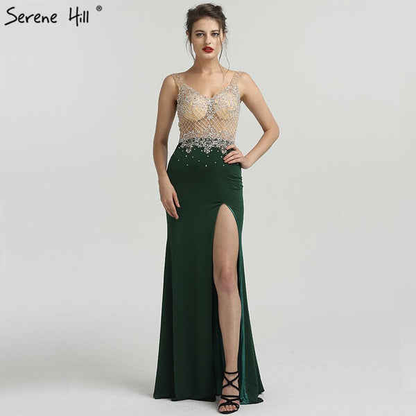 On Sale no return no refundSale 2025 Newest Green Sleeveless Mermaid Evening Dresses Fashion Diamond Beading Sexy Evening Gowns Serene Hill LA6592