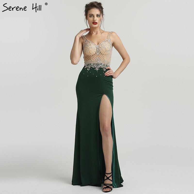 On Sale no return no refundSale 2025 Newest Green Sleeveless Mermaid Evening Dresses Fashion Diamond Beading Sexy Evening Gowns Serene Hill LA6592 - SERENE HILL