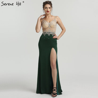 On Sale no return no refundSale 2025 Newest Green Sleeveless Mermaid Evening Dresses Fashion Diamond Beading Sexy Evening Gowns Serene Hill LA6592 - SERENE HILL