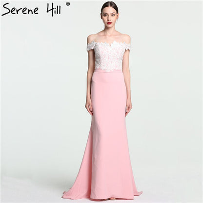 On Sale no return no refundSale 2025 Off Shoulder Fashion Mermaid Evening Gowns Sleeveless Sexy Elegant Chiffon Evening Dress Serene Hill LA6115 - SERENE HILL