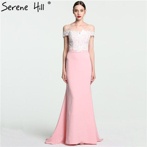 On Sale no return no refundSale 2025 Off Shoulder Fashion Mermaid Evening Gowns Sleeveless Sexy Elegant Chiffon Evening Dress Serene Hill LA6115