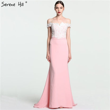 On Sale no return no refundSale 2025 Off Shoulder Fashion Mermaid Evening Gowns Sleeveless Sexy Elegant Chiffon Evening Dress Serene Hill LA6115 - SERENE HILL