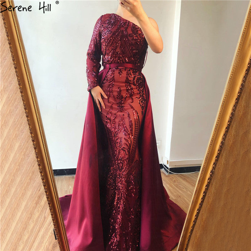One Shoulder Long Sleeves Evening Dresses LA6619 - SERENE  HILL