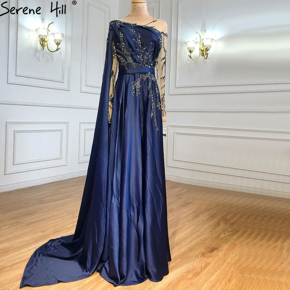 On Sale no return no refundSale Arabic One Shoulder Olive Green Muslim Evening Dress with Cape Long Sleeves Women Wedding Party Gowns Elegant Plus Size LA70985 - SERENE HILL