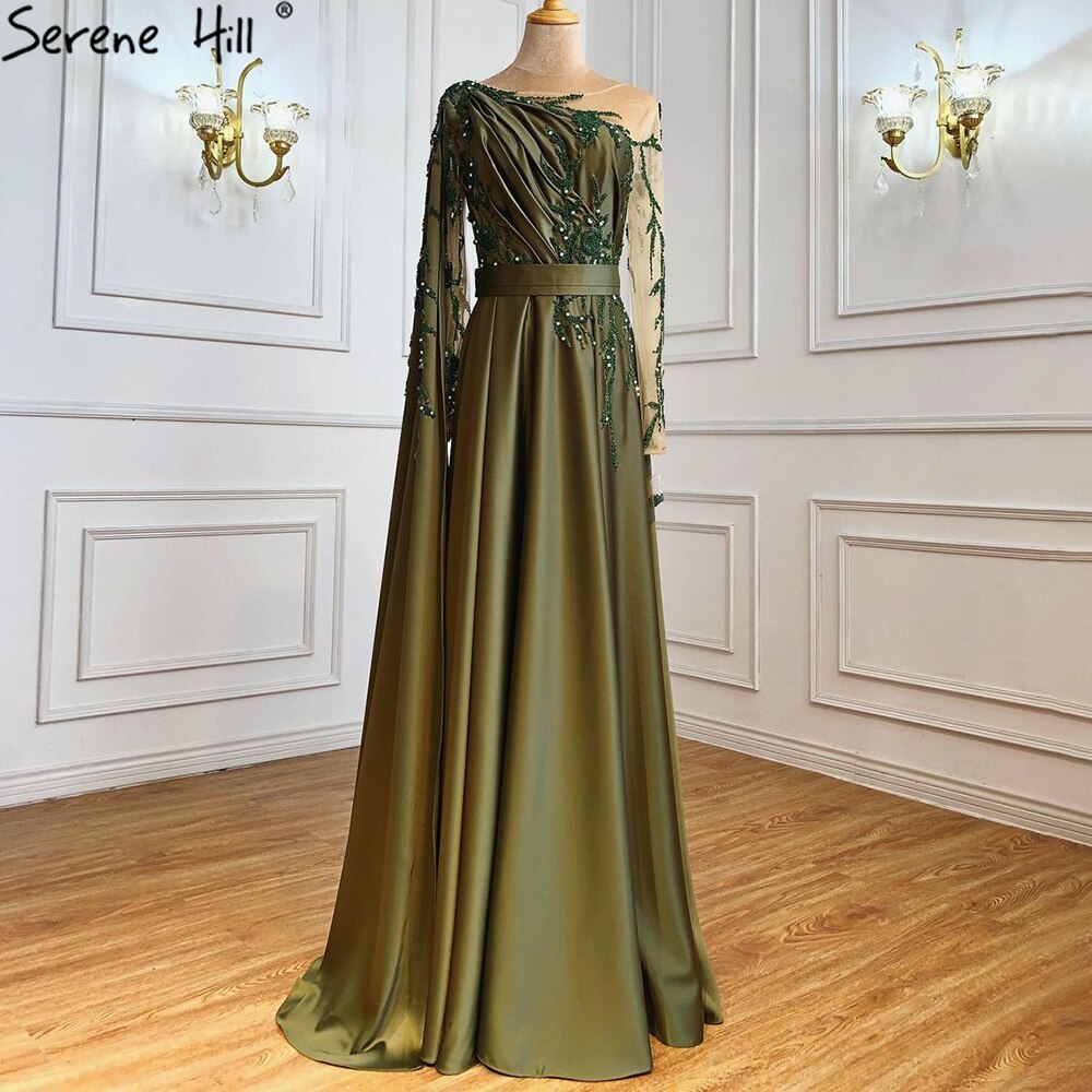 green emerald velvet dress Arabic One Shoulder Olive Green Muslim Evening Dress with Cape Long Sleeves Women Wedding Party Gowns Elegant Plus Size LA70985 Navy Blue / 10