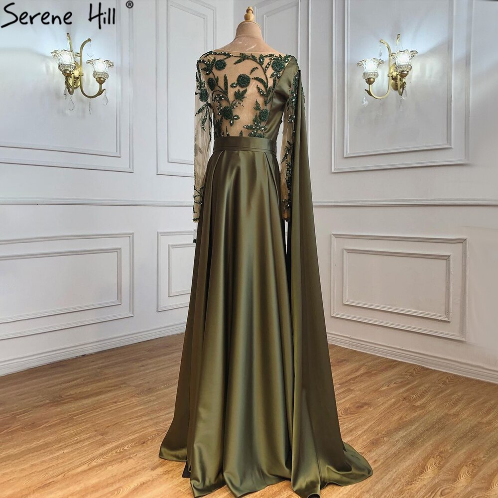 Arabic One Shoulder Olive Green Muslim Evening Dress with Cape Long Sleeves Women Wedding Party Gowns Elegant Plus Size LA70985 SERENE HILL Arabic One Shoulder Olive Green Muslim Evening Dress with Cape Long Sleeves Women Wedding Party Gowns Elegant Plus Size LA70985 SERENE HILL