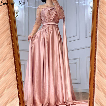 On Sale no return no refundSale Arabic One Shoulder Olive Green Muslim Evening Dress with Cape Long Sleeves Women Wedding Party Gowns Elegant Plus Size LA70985 - SERENE HILL