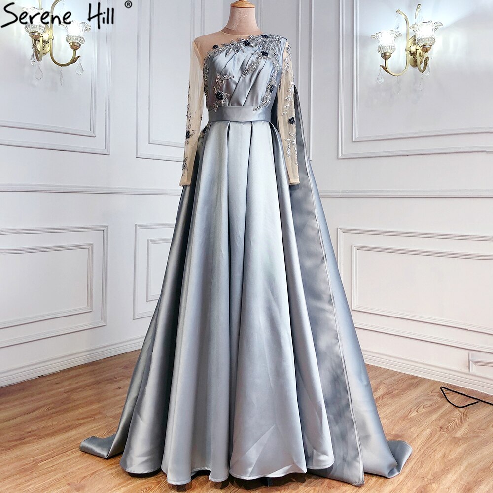 On Sale no return no refundSale Arabic One Shoulder Olive Green Muslim Evening Dress with Cape Long Sleeves Women Wedding Party Gowns Elegant Plus Size LA70985 - SERENE HILL