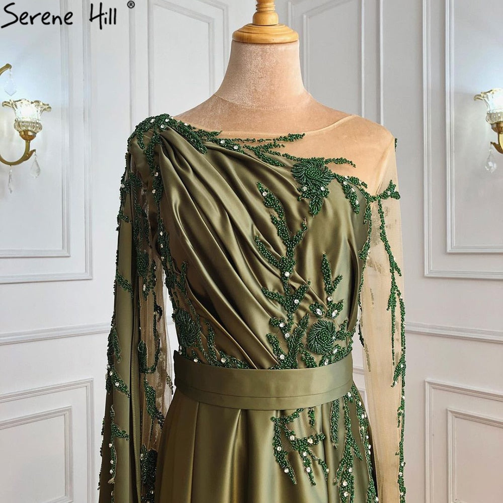 Arabic One Shoulder Olive Green Muslim Evening Dress with Cape Long Sleeves Women Wedding Party Gowns Elegant Plus Size LA70985 SERENE HILL Arabic One Shoulder Olive Green Muslim Evening Dress with Cape Long Sleeves Women Wedding Party Gowns Elegant Plus Size LA70985 SERENE HILL