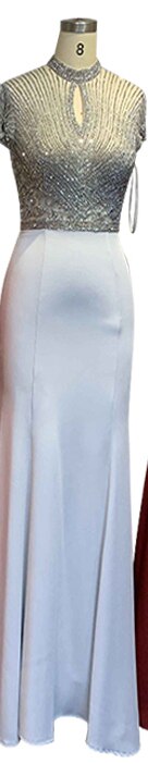 Sale Black High Neck Satin Mermaid Evening Dresses 2025 Beading Crystal Short Sleeves Sexy Evening Gowns Serene Hill LA70162 - SERENE HILL
