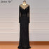 On Sale No Return No Refund Black Luxury Sexy Evening Dresses 2025 Slim Mermaid Tassel Beading Long Sleeves Evening Gowns For Woman LA60716 - SERENE HILL