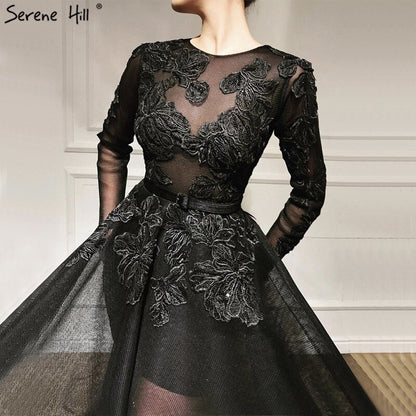 Luxury Black Flowers Evening Dresses With Long Sleeve LA60837 On Sale - SERENE HILL