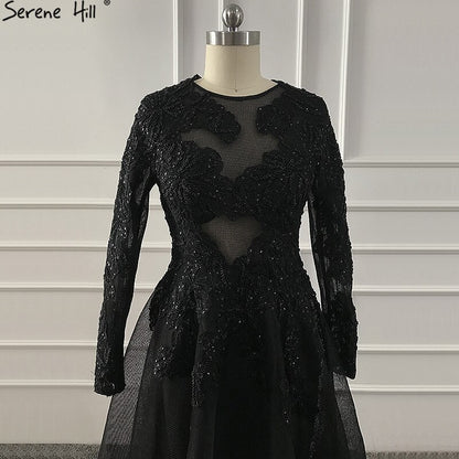 Luxury Black Flowers Evening Dresses With Long Sleeve LA60837 On Sale - SERENE HILL