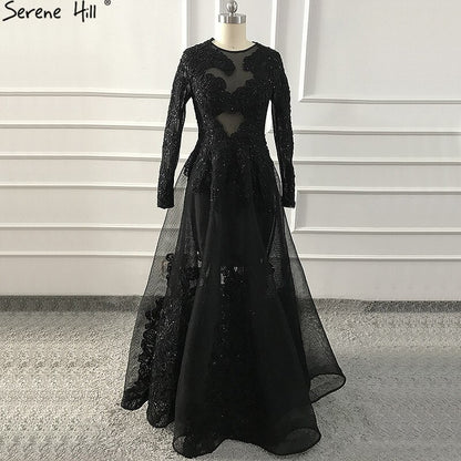 Luxury Black Flowers Evening Dresses With Long Sleeve LA60837 On Sale - SERENE HILL