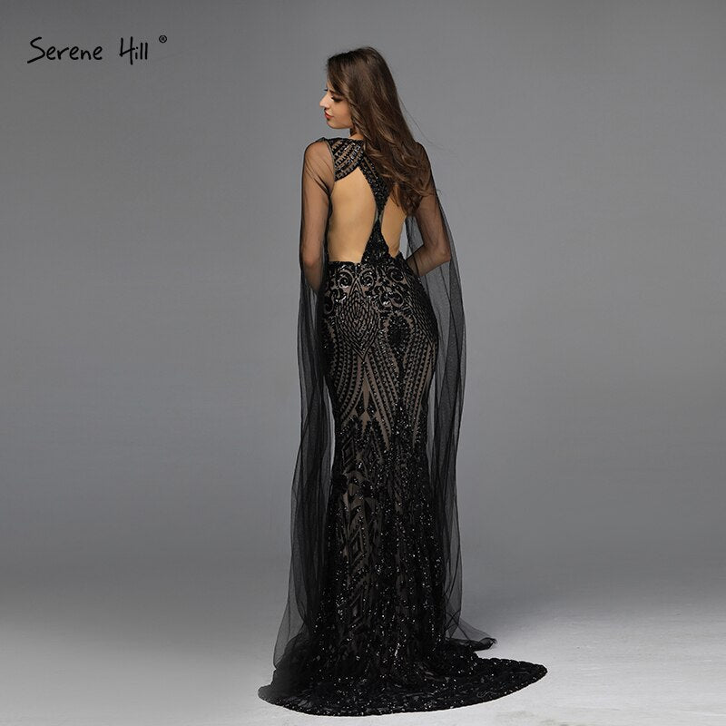 Black V-Neck Sequined Sexy Evening Dressese Mermaid Sleeveless Sparkle Evening Gowns Design 2025 Serene Hill LA70117 - SERENE HILL