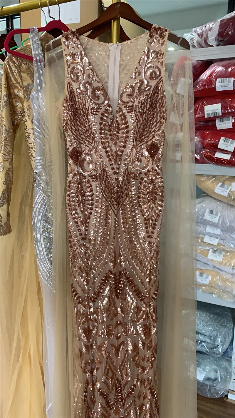 Black V-Neck Sequined Sexy Evening Dressese Mermaid Sleeveless Sparkle Evening Gowns Design 2025 Serene Hill LA70117 - SERENE HILL