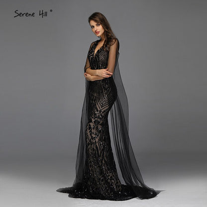 Black V-Neck Sequined Sexy Evening Dressese Mermaid Sleeveless Sparkle Evening Gowns Design 2025 Serene Hill LA70117 - SERENE HILL