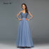 Blau Langen Ärmeln A-Line Abend Dressese Design 2025 V-ausschnitt Perlen Kristall Abendkleider Lange Ruhigen Hill LA70143 - SERENE HILL