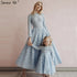Sale Blue Flowers Evening Dresses 2025 Muslim Long Sleeves Ankle length Midi Dresses Evening Gowns Serene Hill LA60905 - SERENE HILL