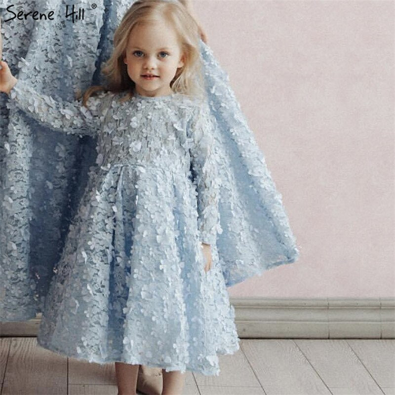 Sale Blue Flowers Evening Dresses 2025 Muslim Long Sleeves Ankle length Midi Dresses Evening Gowns Serene Hill LA60905 - SERENE HILL