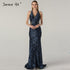 On Sale no return no refundSale Blue Halter Sleeveless Dubai Design Evening Dresses Real Photo Beading Lace Sexy Evening Gowns 2025 Serene Hill LA60818 - SERENE HILL