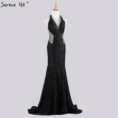 On Sale no return no refundSale Blue Halter Sleeveless Dubai Design Evening Dresses Real Photo Beading Lace Sexy Evening Gowns 2025 Serene Hill LA60818 - SERENE HILL