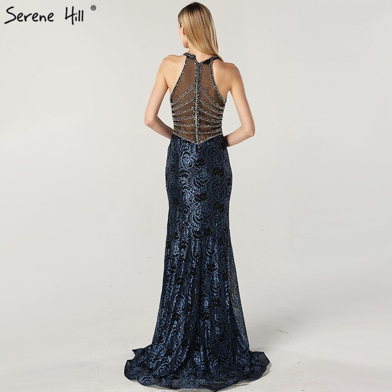 On Sale no return no refundSale Blue Halter Sleeveless Dubai Design Evening Dresses Real Photo Beading Lace Sexy Evening Gowns 2025 Serene Hill LA60818 - SERENE HILL