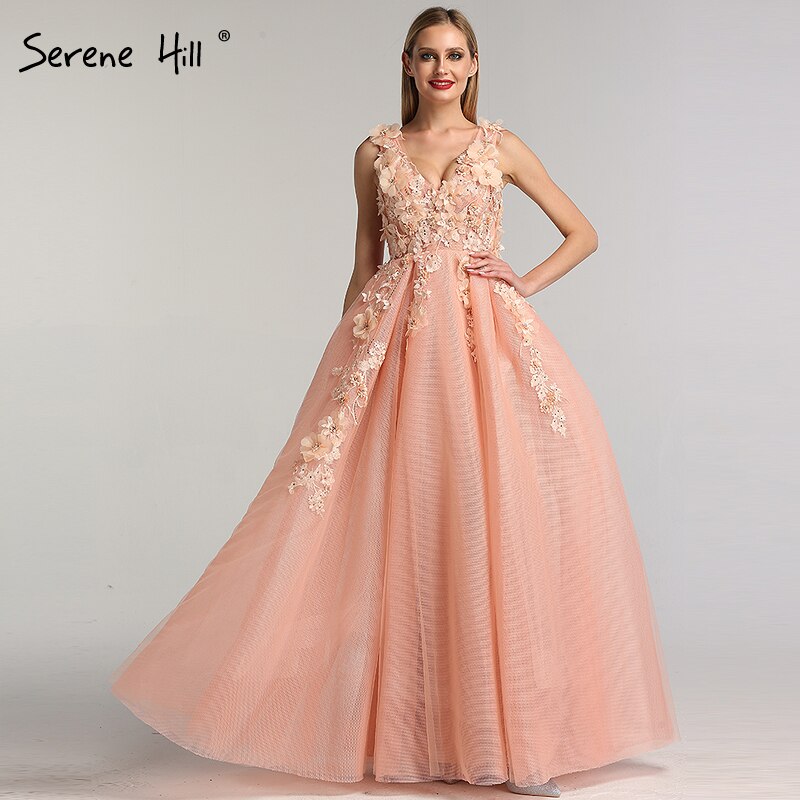 On Sale no return no refund Sale Blue Handmade Flowers Diamonds V-Neck Evening Dresses Sleeveless Sexy A-Line Formal Dress 2025 Serene Hill LA60867 - SERENE HILL