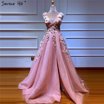 On Sale no return no refund Sale Blue Handmade Flowers Diamonds V-Neck Evening Dresses Sleeveless Sexy A-Line Formal Dress 2025 Serene Hill LA60867 - SERENE HILL