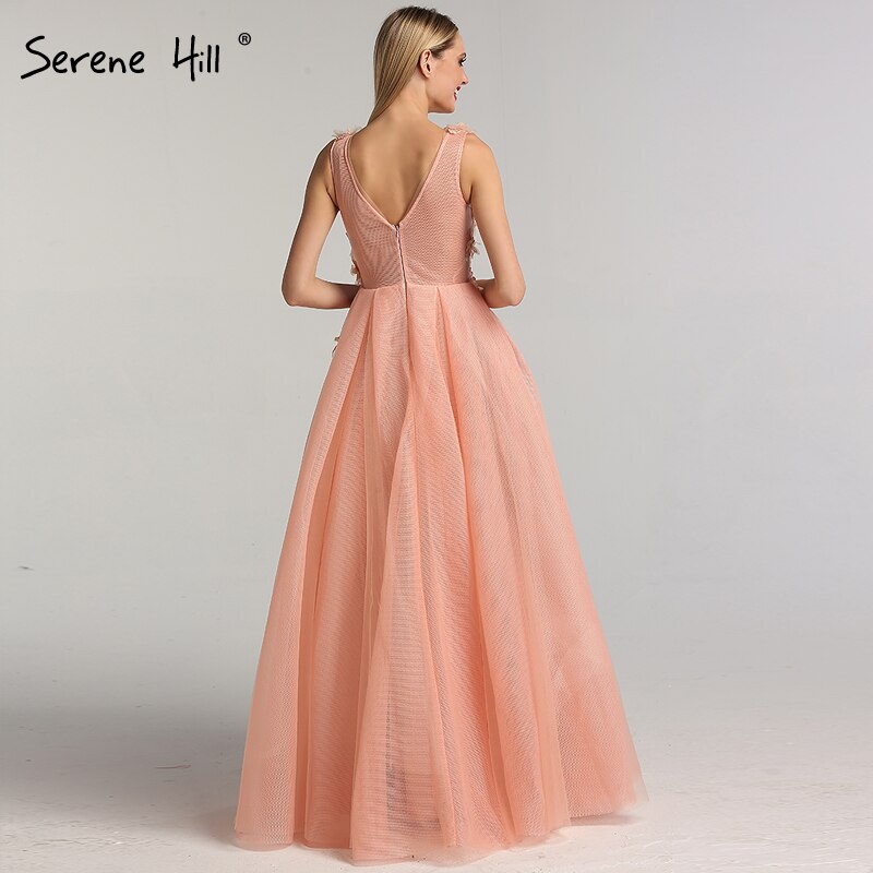 On Sale no return no refund Sale Blue Handmade Flowers Diamonds V-Neck Evening Dresses Sleeveless Sexy A-Line Formal Dress 2025 Serene Hill LA60867 - SERENE HILL