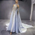 Blue Luxury Halter Cape Evening Dresses Gowns 2025 Beaded A-Line High-end For Women Party Serene Hill LA71522 - SERENE HILL