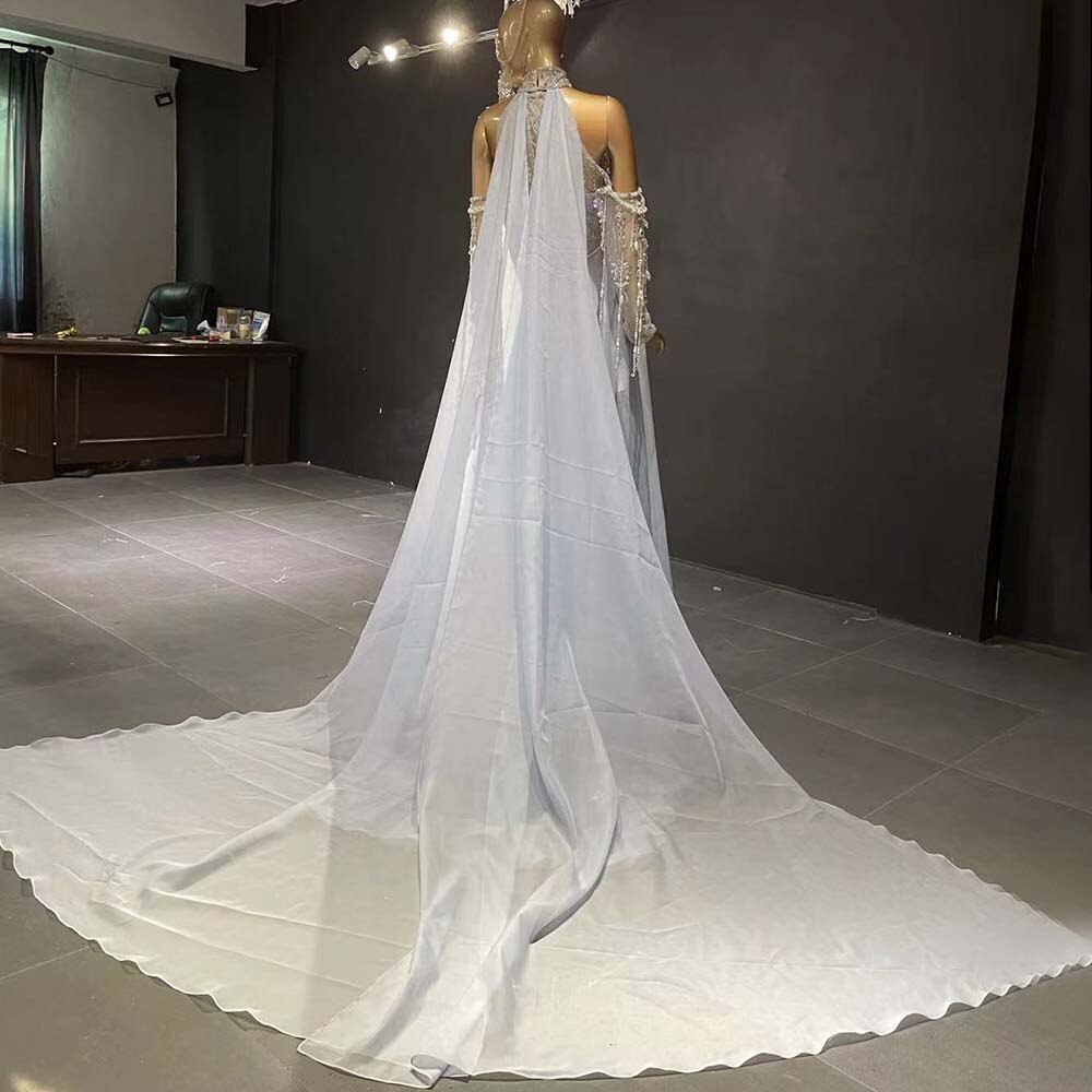 Blue Luxury Halter Cape Evening Dresses Gowns 2025 Beaded A-Line High-end For Women Party Serene Hill LA71522 - SERENE HILL