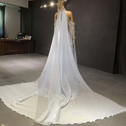 Blue Luxury Halter Cape Evening Dresses Gowns 2025 Beaded A-Line High-end For Women Party Serene Hill LA71522 - SERENE HILL