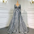 Blue Luxury Mermaid Overskirt Evening Dresses Gowns 2025 Beaded Elegant Long Sleeves For Women Party Serene Hill LA71619 - SERENE HILL