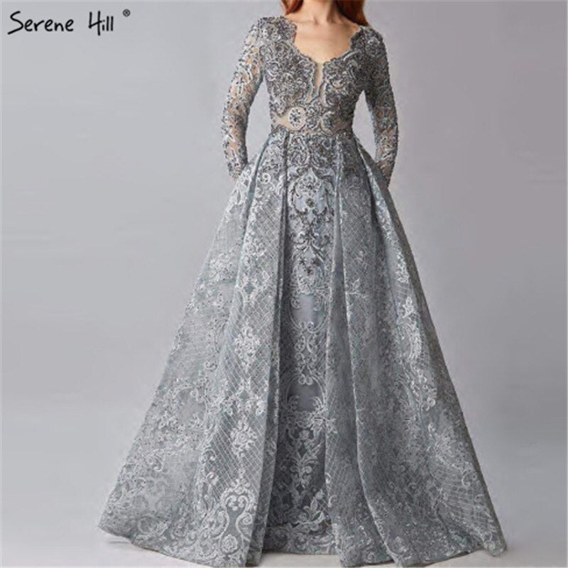 Blue Muslim Beading Mermaid Lace Crystal Design Evening Dresses 2025 Dubai Luxury Plush Size Evening Gowns Serene Hill LA70424 - SERENE HILL