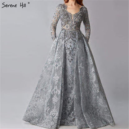 Blue Muslim Beading Mermaid Lace Crystal Design Evening Dresses 2025 Dubai Luxury Plush Size Evening Gowns Serene Hill LA70424 - SERENE HILL