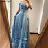 On Sale No Return No Refund Blue Off Shoulder Handmade Flowers Evening Dresses Pearls Sleeveless Sexy A-Line Evening Gowns 2025 Serene Hill LA70189 - SERENE HILL