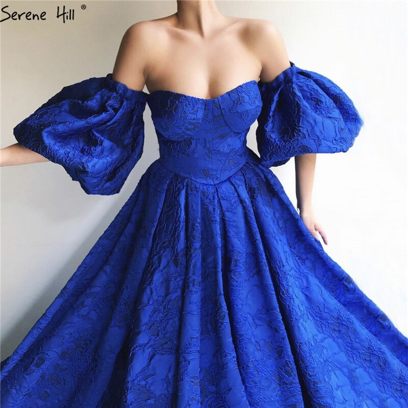 On Sale no return no refundSale Blue Off Shoulder Puff Half Sleeves Evening Dresses Dubai Sexy Fashion Formal Evening Gowns Serene Hill LA60923 - SERENE HILL