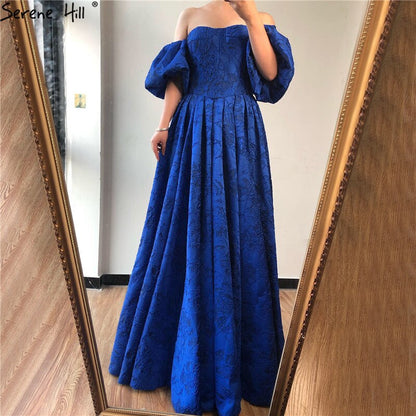 On Sale no return no refundSale Blue Off Shoulder Puff Half Sleeves Evening Dresses Dubai Sexy Fashion Formal Evening Gowns Serene Hill LA60923 - SERENE HILL