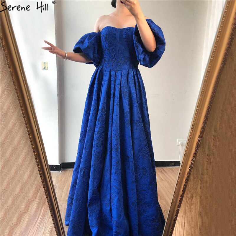 Blue Off Shoulder Puff Half Sleeves Evening Dresses Dubai Sexy Fashion Formal Evening Gowns Serene Hill LA60923 Blue / 2