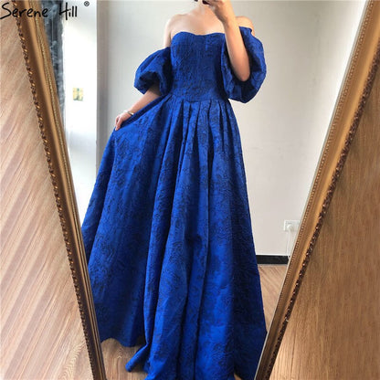 On Sale no return no refundSale Blue Off Shoulder Puff Half Sleeves Evening Dresses Dubai Sexy Fashion Formal Evening Gowns Serene Hill LA60923 - SERENE HILL