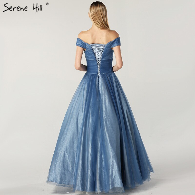 On Sale no return no refundSale Blue Off Shoulder Sexy Ball Gowns Evening Dresses 2025 Tulle Beading Crystal Sleeveless Evening Gowns Serene Hill LA6678 - SERENE HILL