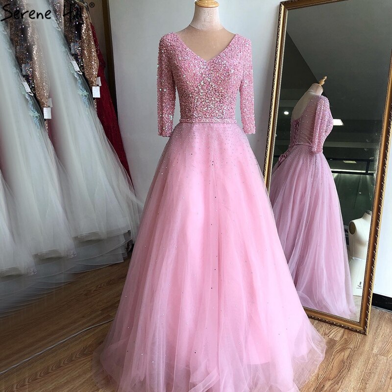 On Sale no return no refundBlue V-neck Sexy Ball Gowns Evening Dresses 2025 Crystal Sparkle Tulle Formal Dress Design Serene Hill LA70481 - SERENE HILL