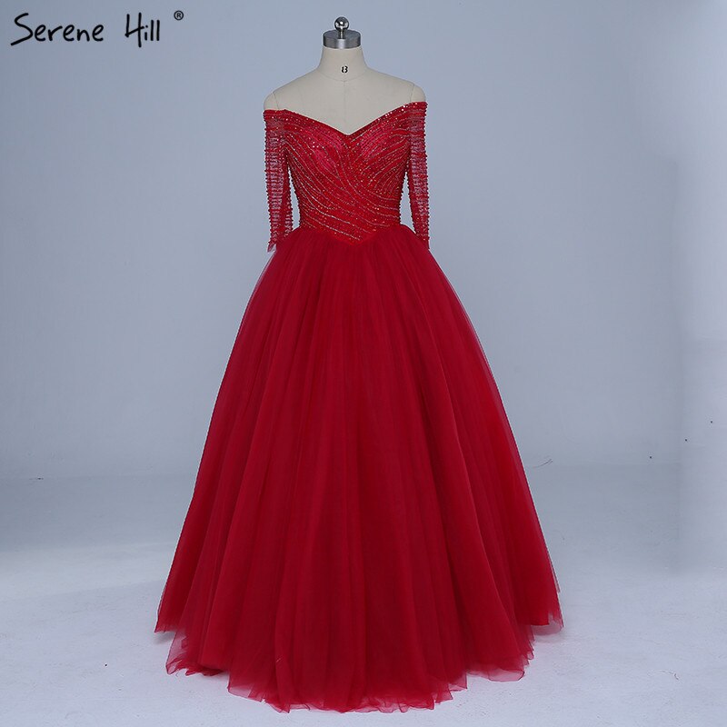 On Sale No Return No Refund Boat Neck Beading Sequined Tulle Evening Dresses Wine Red Sexy Bridal Evening Gown Robe De Soiree 2025 Real Photo LA6393 - SERENE HILL
