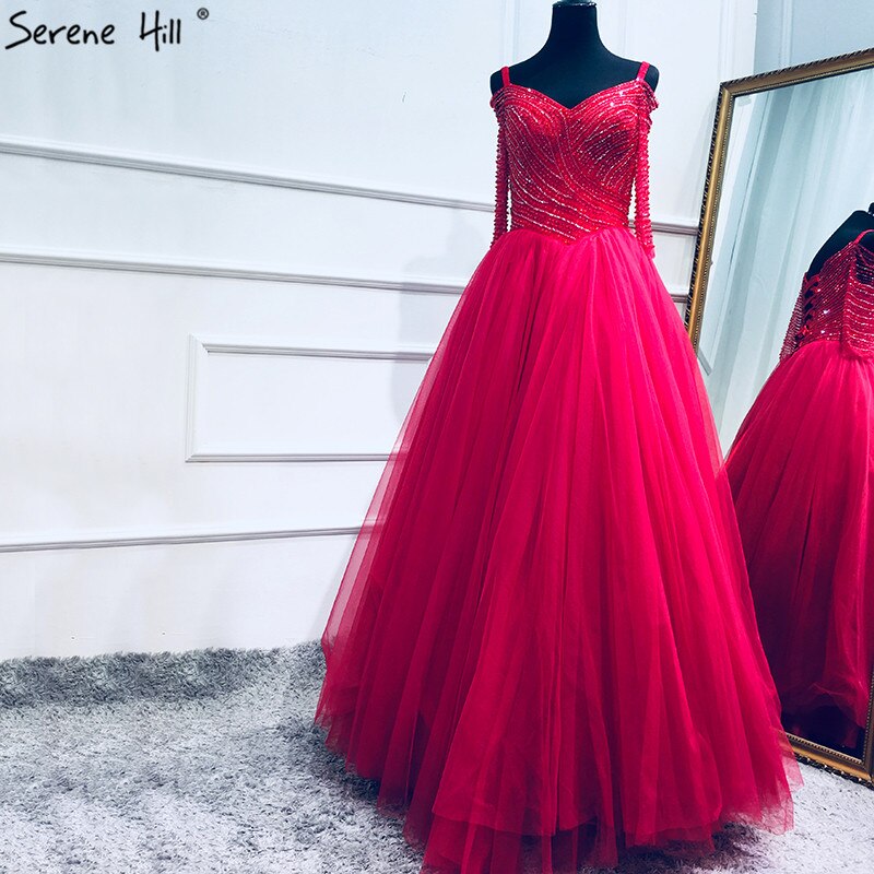 On Sale No Return No Refund Boat Neck Beading Sequined Tulle Evening Dresses Wine Red Sexy Bridal Evening Gown Robe De Soiree 2025 Real Photo LA6393 - SERENE HILL