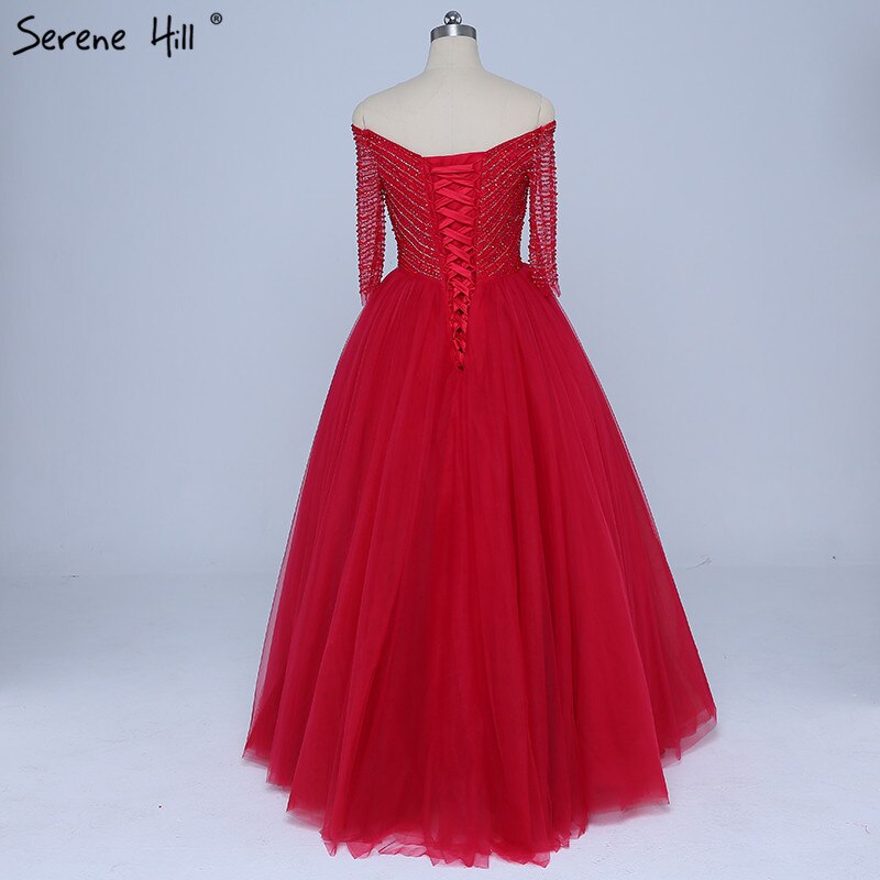 On Sale No Return No Refund Boat Neck Beading Sequined Tulle Evening Dresses Wine Red Sexy Bridal Evening Gown Robe De Soiree 2025 Real Photo LA6393 - SERENE HILL