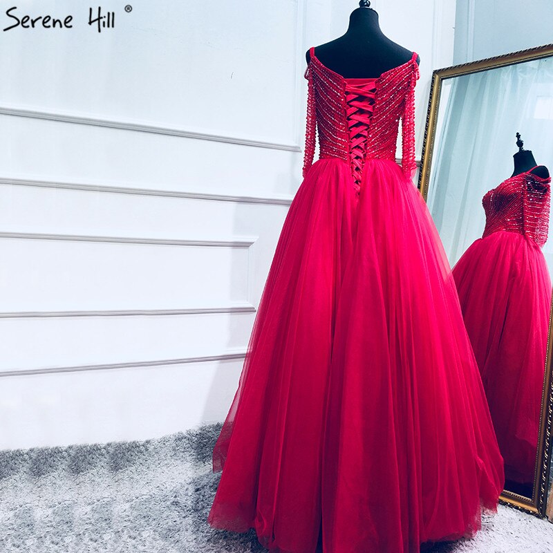 On Sale No Return No Refund Boat Neck Beading Sequined Tulle Evening Dresses Wine Red Sexy Bridal Evening Gown Robe De Soiree 2025 Real Photo LA6393 - SERENE HILL