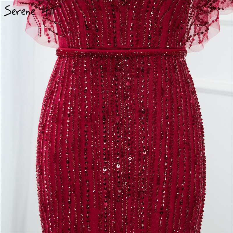 Sale Champagne Dubai Luxury Half Sleeves Evening Dresses 2025 Mermaid Beading Crystal Evening Gowns Design Real Photo LA70163 - SERENE HILL