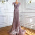Champagne Luxury V-Neck Sexy Mermaid Evening Dresses 2025 Diamond Feathers Sleeveless Formal Dress Serene Hill LA70350 - SERENE HILL